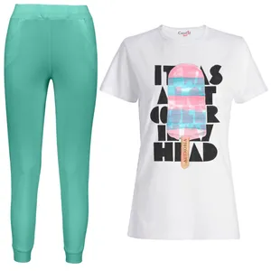 ست تی شرت آستین کوتاه و شلوار زنانه مدل 120