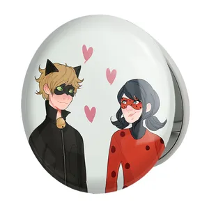 آینه جیبی خندالو طرح پسر گربه ای و دختر کفشدوزکی مدل تاشو کد 25028 