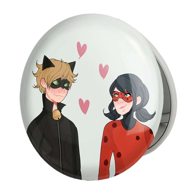 آینه جیبی خندالو طرح پسر گربه ای و دختر کفشدوزکی مدل تاشو کد 25028