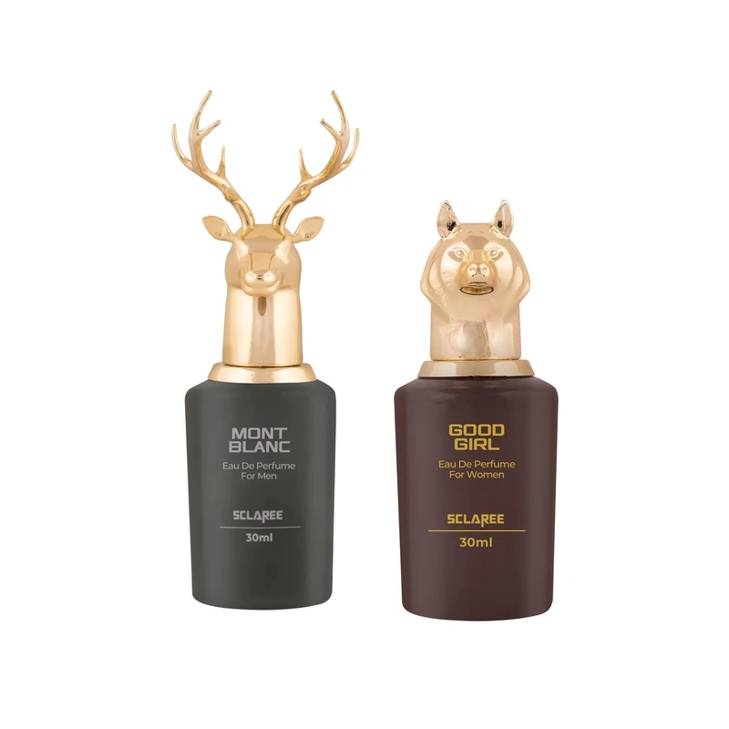 عطر جیبی مردانه اسکلاره مدل لجند مونت بلان با رایحه خنک و شرقی حجم 30 میلی‌لیتر به همراه عطر جیبی زنانه اسکلاره مدل گودگرل با رایحه گرم و شیرین حجم 30 میلی‌لیتر
