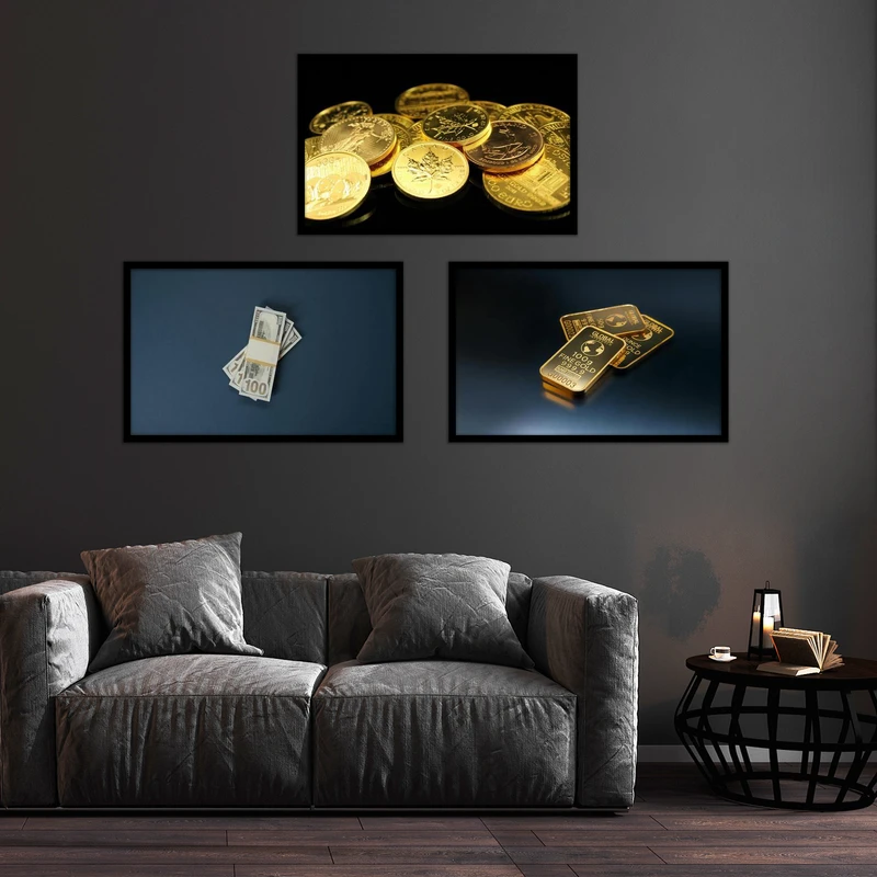تابلو بکلیت طرح تصویر طلا و بیزینس و سرمایه  مدل  B-bu3720 مجموعه 3 عددی