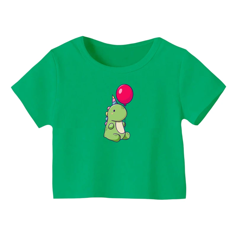 کراپ‌ تی‌شرت آستین کوتاه زنانه مدل دایناسور کد 02