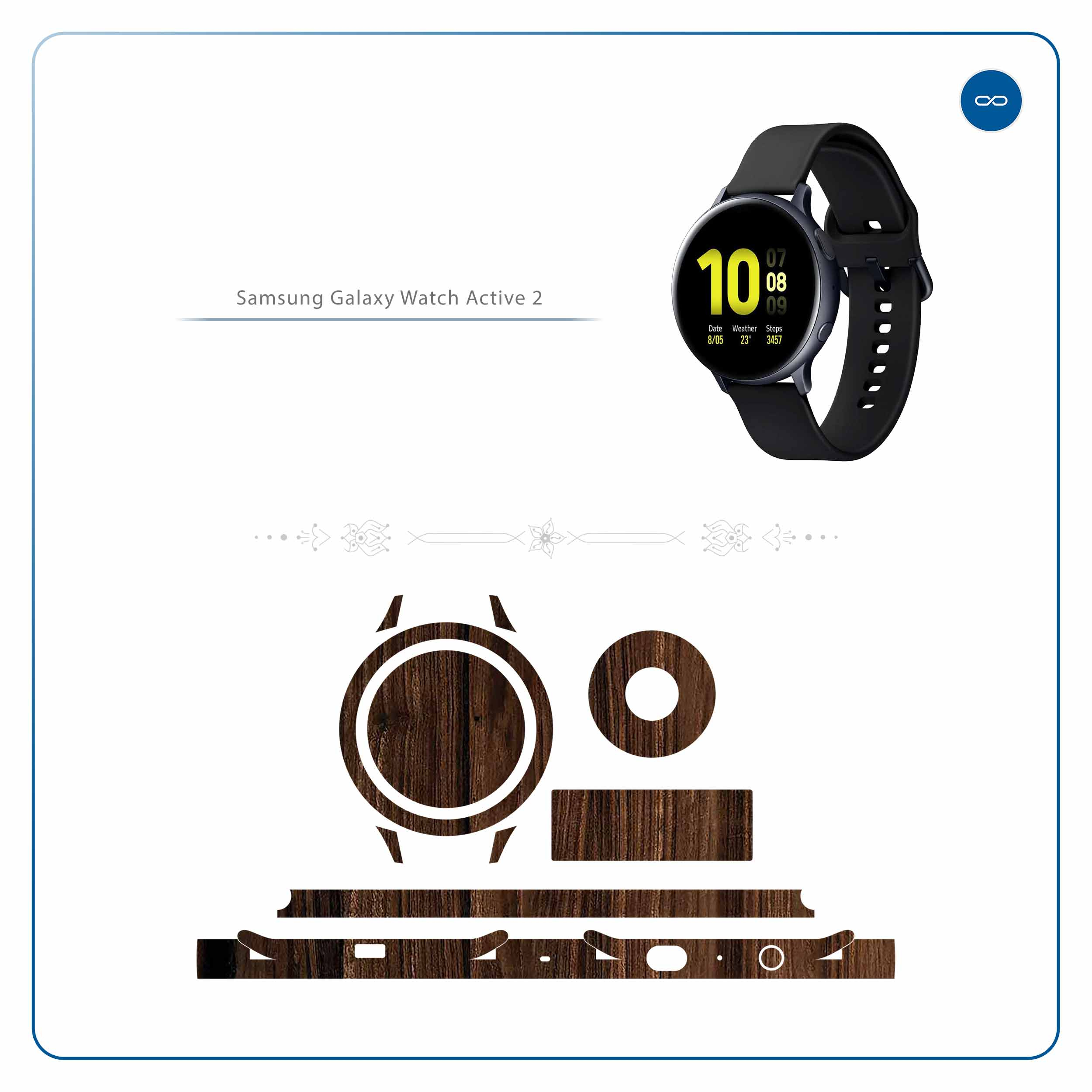 برچسب ماهوت طرح Dark-Walnut-Wood مناسب برای ساعت هوشمند سامسونگ Galaxy Watch Active 2 44mm