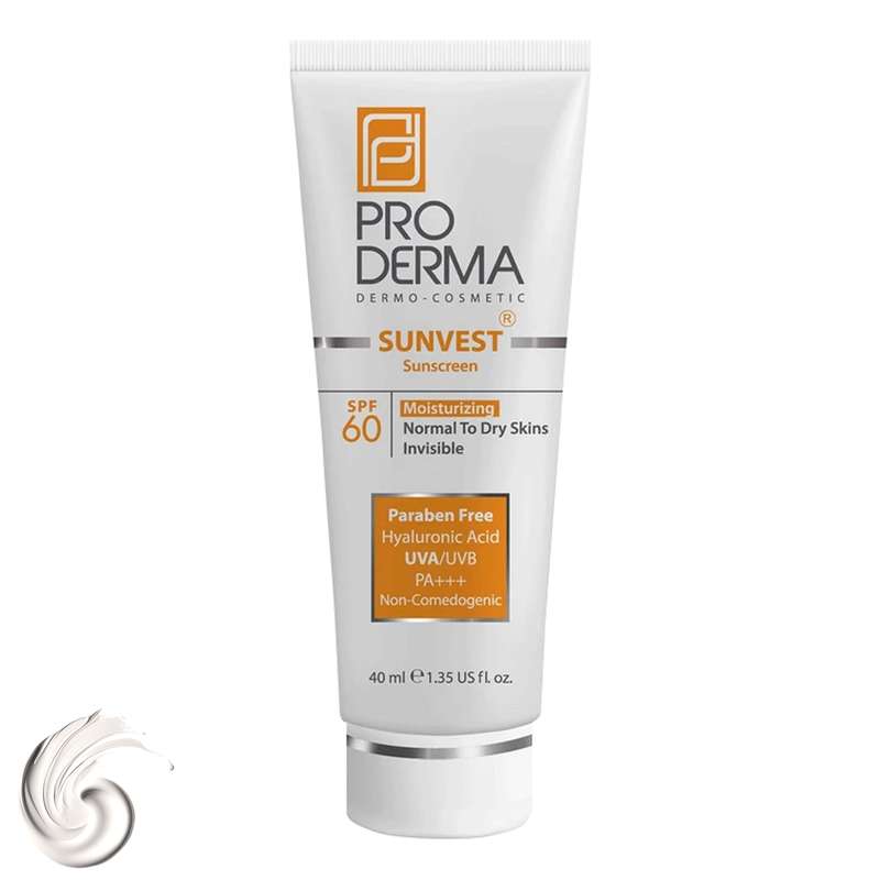 کرم ضد آفتاب بدون رنگ پرودرما مدل SPF60 محافظ UVA ،UVB و +++PA، مناسب پوستهای خشک و معمولی حجم 40 میلیلیتر کرم ضد آفتاب بدون رنگ پرودرما مدل SPF60 محافظ UVA ،UVB و +++PA، مناسب پوستهای خشک و معمولی حجم 40 میلیلیتر