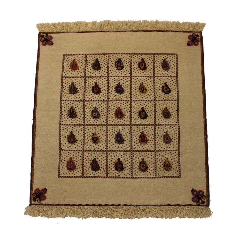 گلیم فرش دستباف یک و نیم متری طرح خشتی مدل شیرکی‌پیچ کد 106