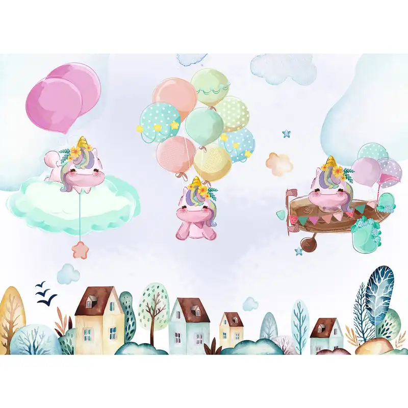 پوستر دیواری اتاق کودک طرح بادکنک ها و حیوانات کد 4459