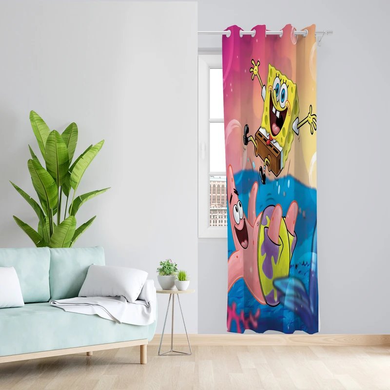 پرده طرح باب اسفنجی مدل مخمل پانچی کد L 1179R Z سایز 140x200 سانتی متر