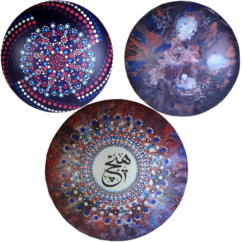 بشقاب دیوارکوب سفالی طرح هیچ کد BT005 مجموعه 3 عددی