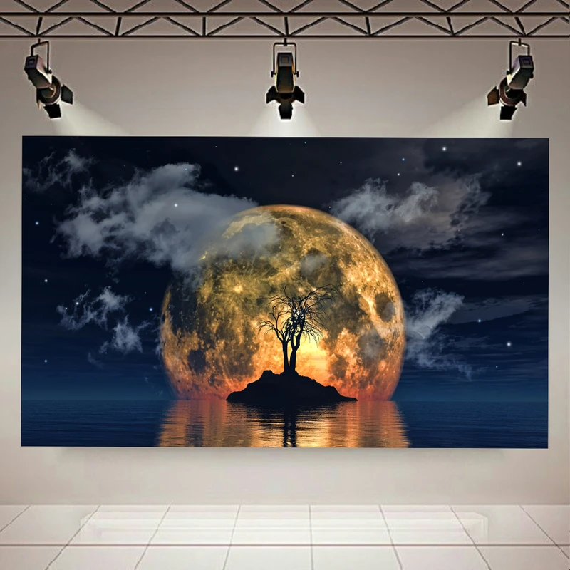  پوستر طرح مخمل درخت تنها مدل ماه کامل کد AR3058307