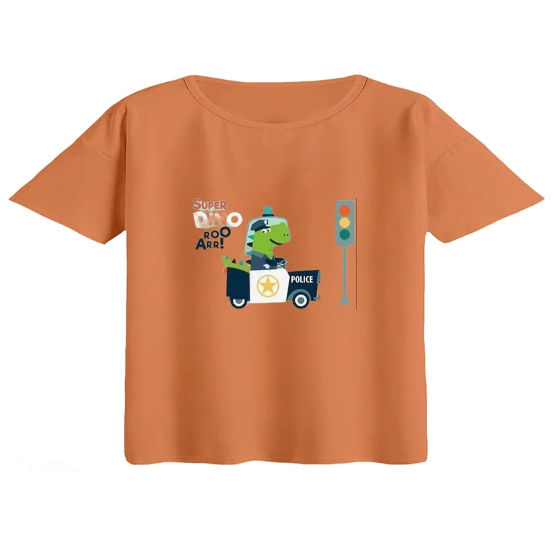 کراپ تی‌شرت آستین کوتاه زنانه مدل تمساح و ماشین پلیس