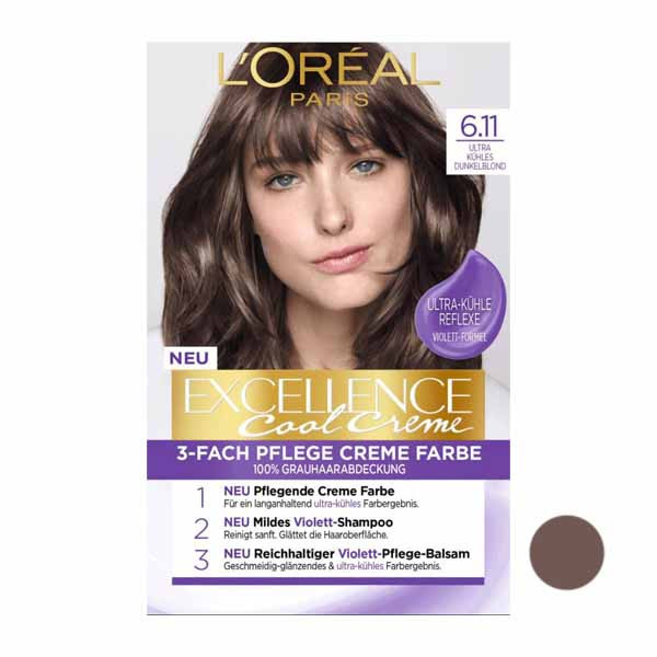 کیت رنگ مو لورآل سری Excellence شماره 6.11 حجم 40 میلی لیتر رنگ دودی