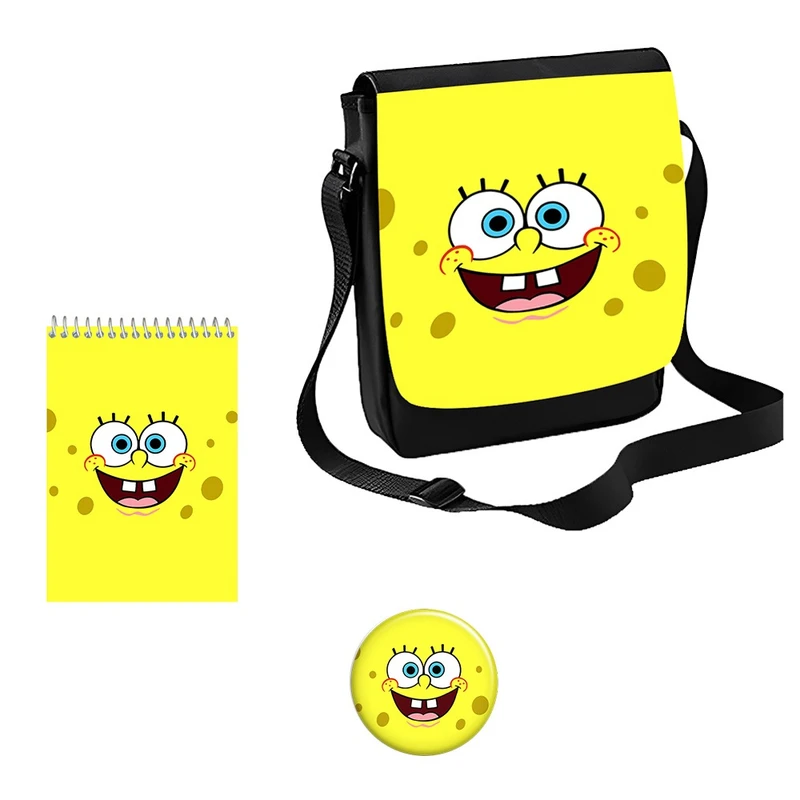 کیف رودوشی بچگانه مدل باب‌اسفنجی شلوارمکعبی کد SpongeBob به همراه دفتر یادداشت و پیکسل