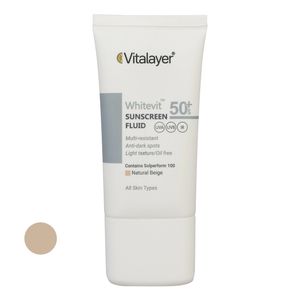 فلوئید ضدآفتاب رنگی ویتالیر SPF 50 مدل Whitevit مناسب انواع پوست حجم 50 میلی لیتر