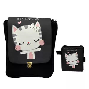 کیف دخترانه طرح گربه مجموعه دو عددی