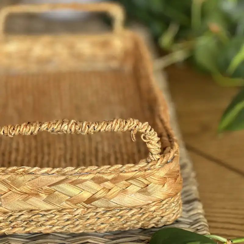 سینی حصیری مدل دسته دار طرح طلایی