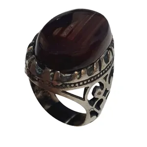 انگشتر نقره مردانه مدل عقیق سلیمانی شفت العبد مخطط یمن کد ASSY1914