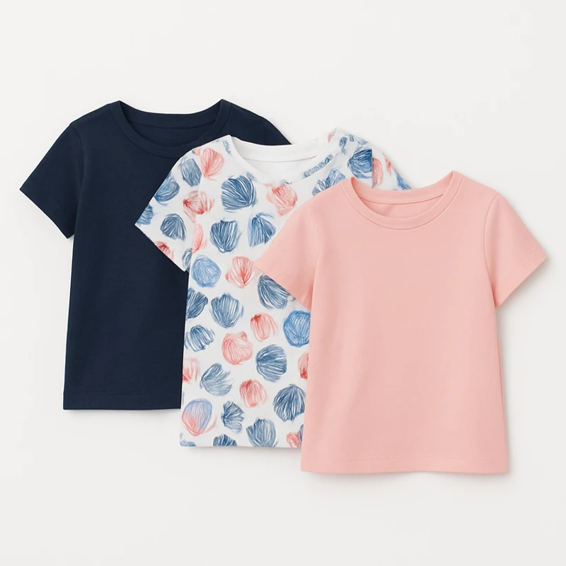 تی‌شرت آستین کوتاه دخترانه لوپیلو مدل گلدار مجموعه سه عددی 