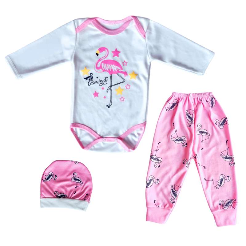 ست 3 تکه لباس نوزادی مدل فلامینگو
