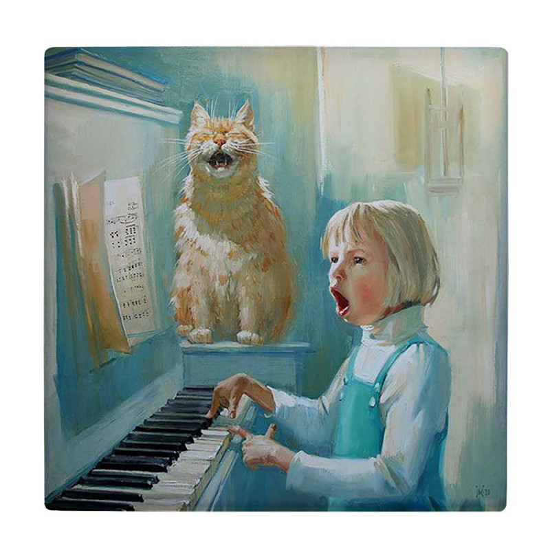 زیر لیوانی طرح نقاشی دختر بچه و پیانو کد 6087104_5166