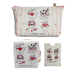 کیف لوازم آرایش زنانه مدل گربه سگ کد t-010 بسته 3 عددی