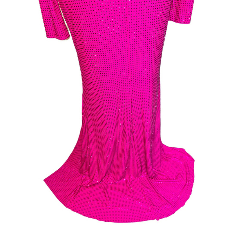 پیراهن یقه ایستاده زنانه مدل تمام سنگ رنگ سرخابی