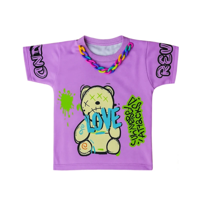 کراپ تی‌شرت آستین کوتاه دخترانه مدل زنجیری