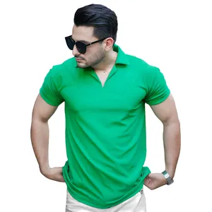 تی شرت آستین کوتاه مردانه مدل کبریتی یقه انگلیسی رنگ سبز