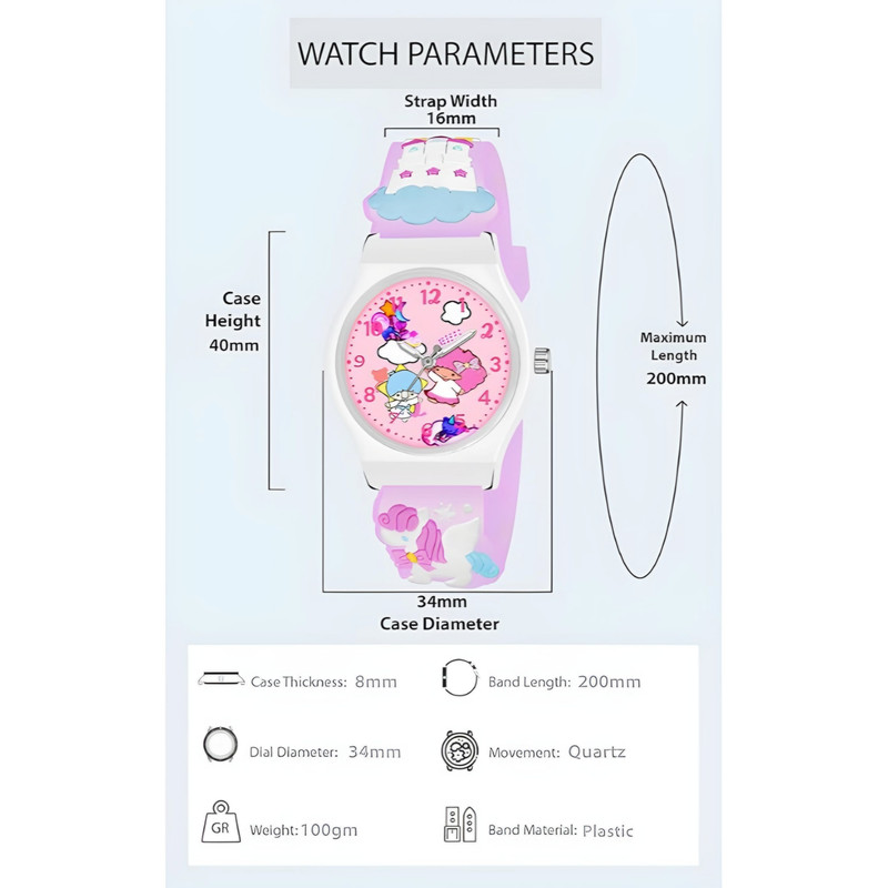 ساعت مچی عقربه ای مدل بند سیلیکون آنتی آلرژی طرح اسب تک شاخ