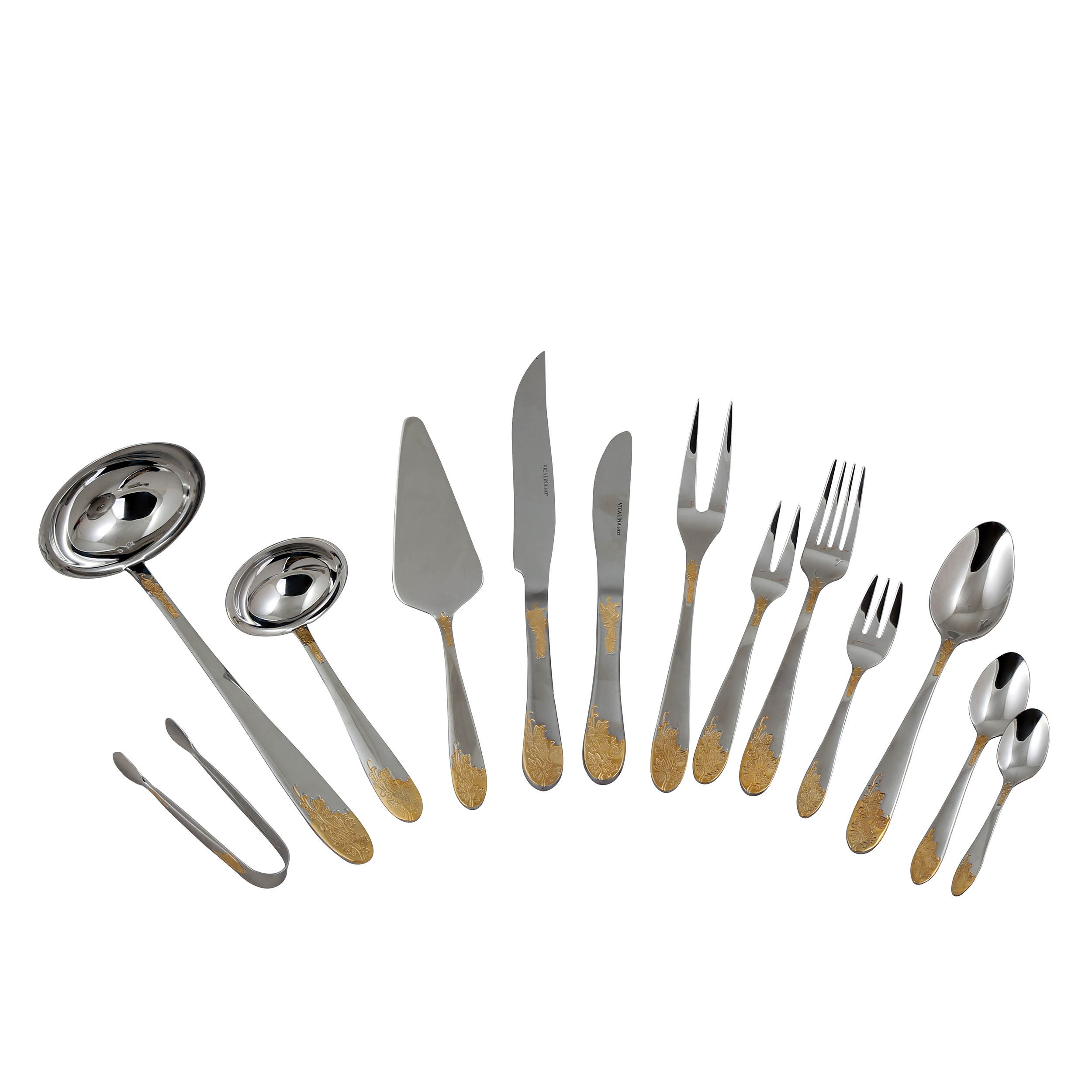 سرویس قاشق و چنگال 86 پارچه ویکالینا مدل V222 با کنسول چوبی کشویی