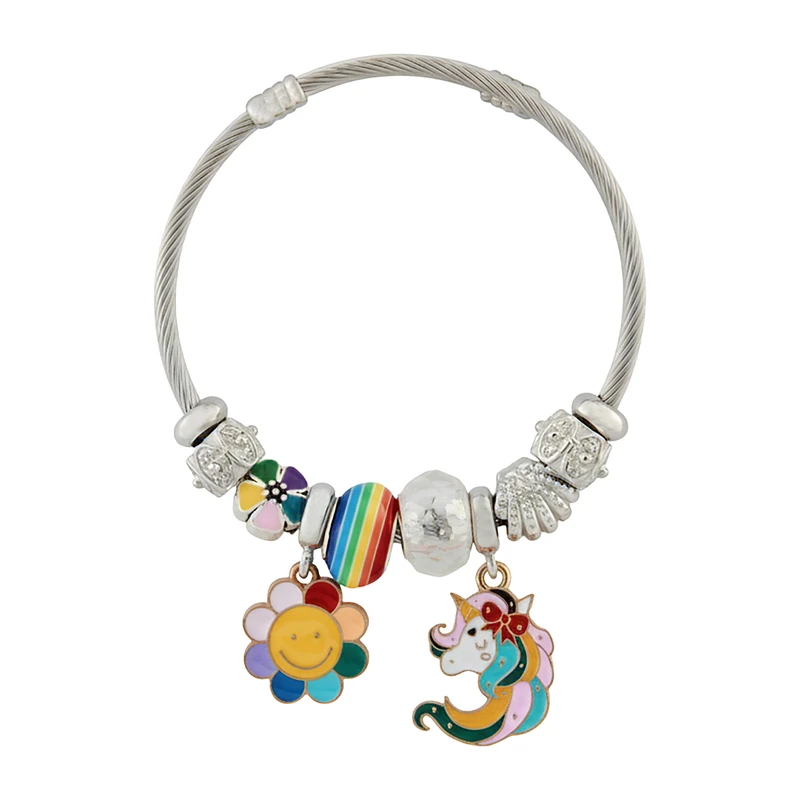 دستبند النگویی زنانه مدل پاندورا طرح یونیکورن کد 2156