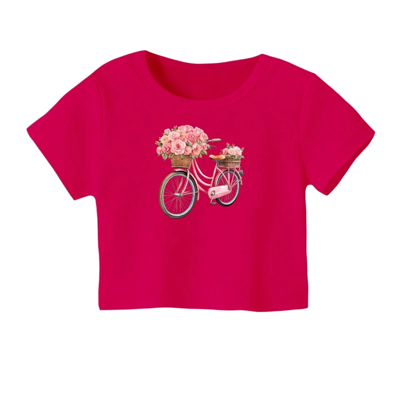 کراپ‌ تی‌شرت آستین کوتاه زنانه مدل دوچرخه کد ۵