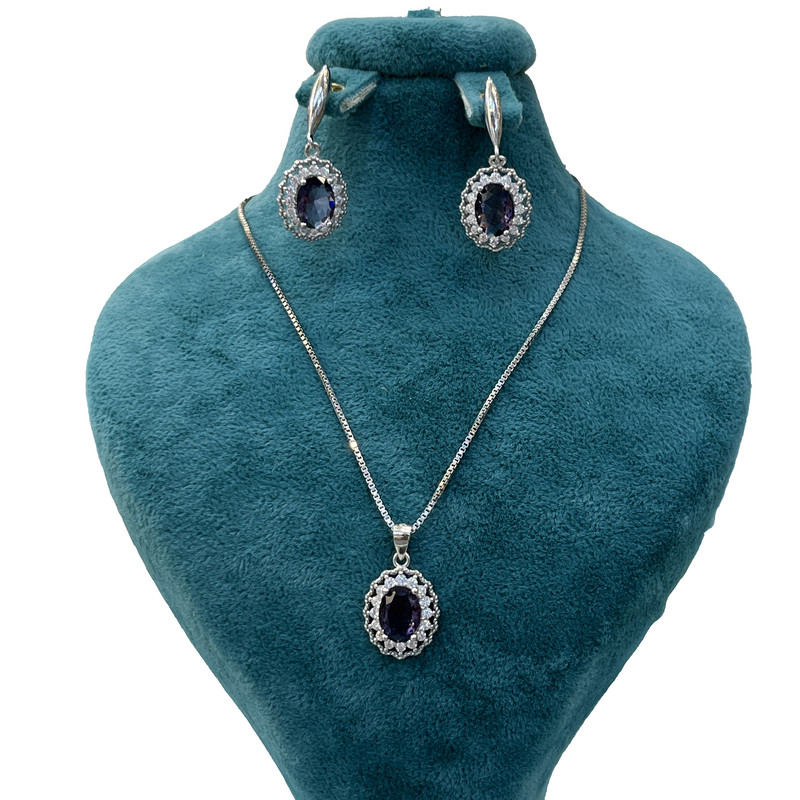 نیم ست نقره زنانه مدل سوپر لوکس جواهری با روکش طلای 34-4332