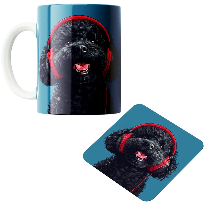 ماگ طرح موسیقی و سگ کد 477 به همراه زیرلیوانی 