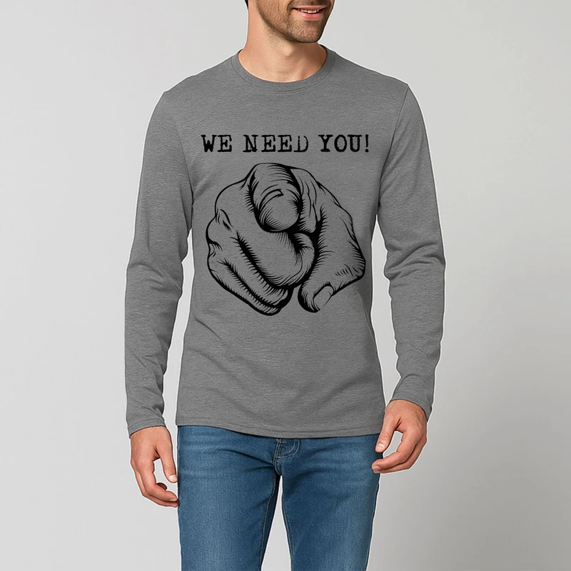 تیشرت آستین بلند مردانه طرح we need you کد F170