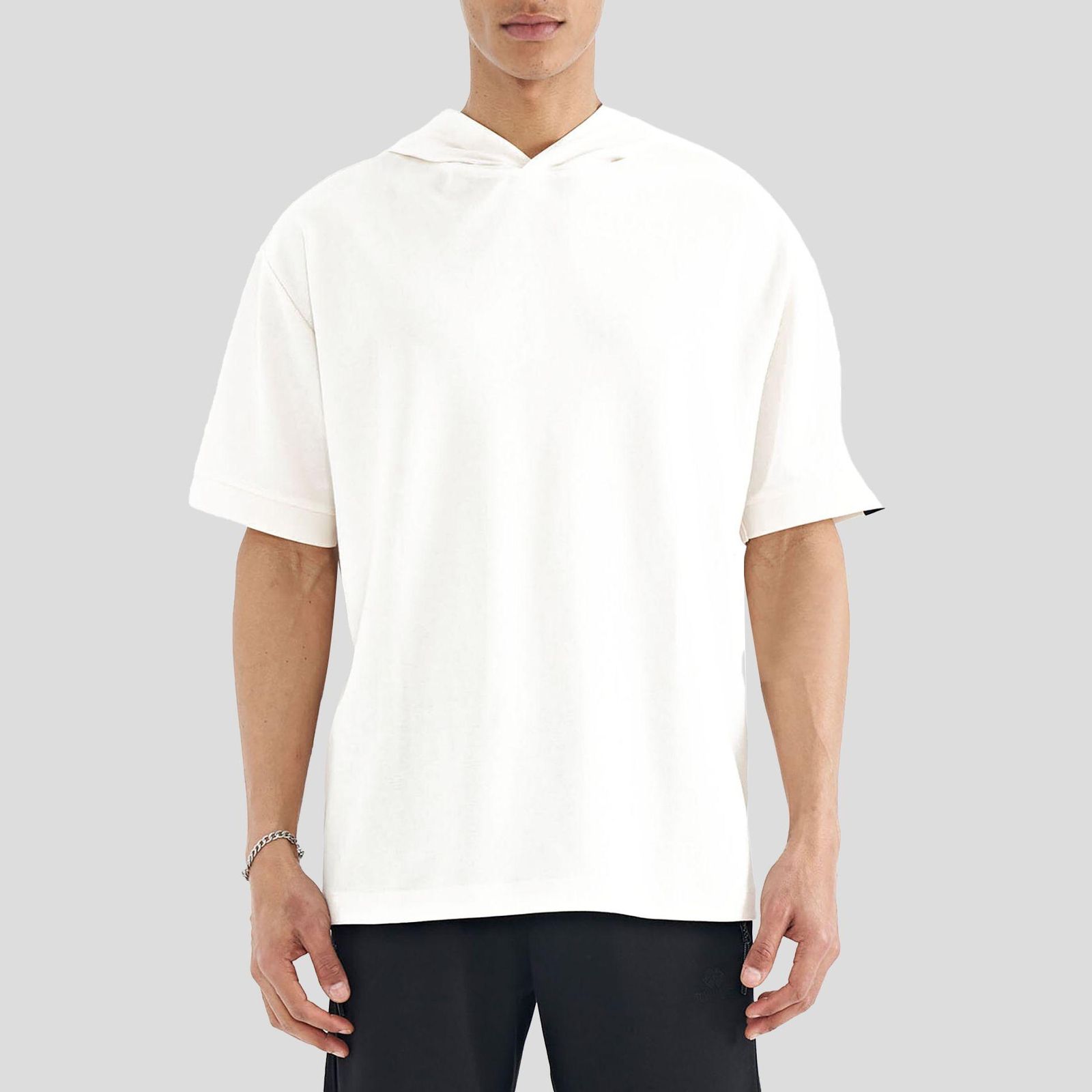 تی شرت اورسایز کلاه دار آستین کوتاه مردانه نوزده نودیک مدل TS1966 W - - 1