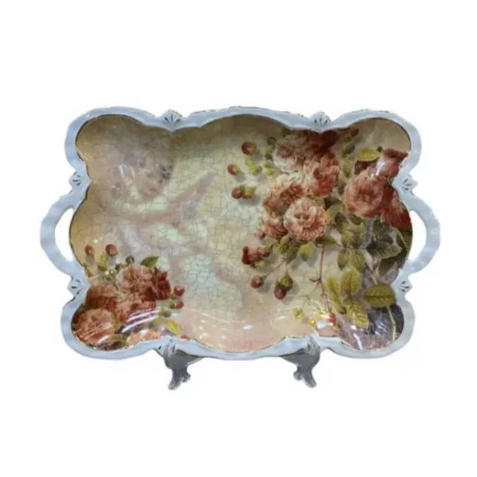 سینی دسته دار لمونژ طرح گل کد 6 سایز 42×27
