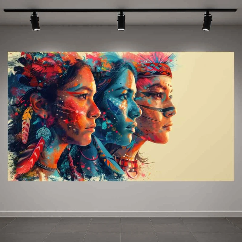 پوستر پارچه ای طرح مخمل  چهره زنانه هنری مدل نیم رخ چندگانه کد AR3061333