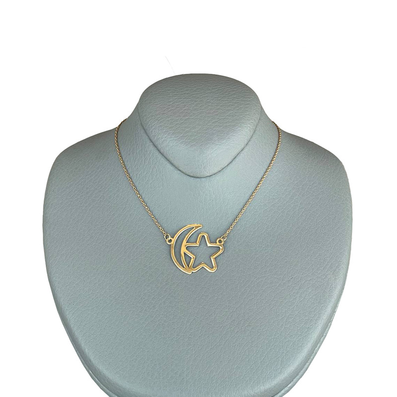 گردنبند طلا 18 عیار زنانه با زنجیر حلقهای (فلامینگو) گالری طلا رخساره مدل ستاره و ماه