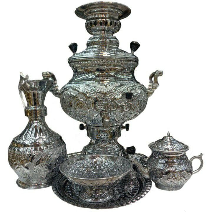 سرویس سماور ذغالی 5 پارچه برنجی کد 8887