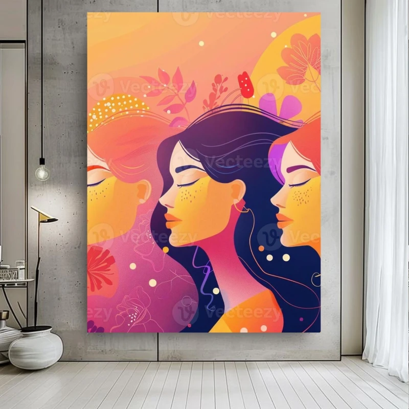 پوستر پارچه ای طرح مخمل  پرتره زنانه مدل مینیمال (2) کد PY1036