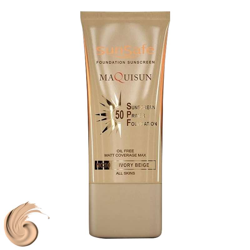 کرم ضد آفتاب رنگی سان سیف SPF50 مدل NC10 MAQUISUN محافظ PA++++ ،UVA ،UVB، ضد آب، مناسب انواع پوست حجم 40 میلی‌لیتر