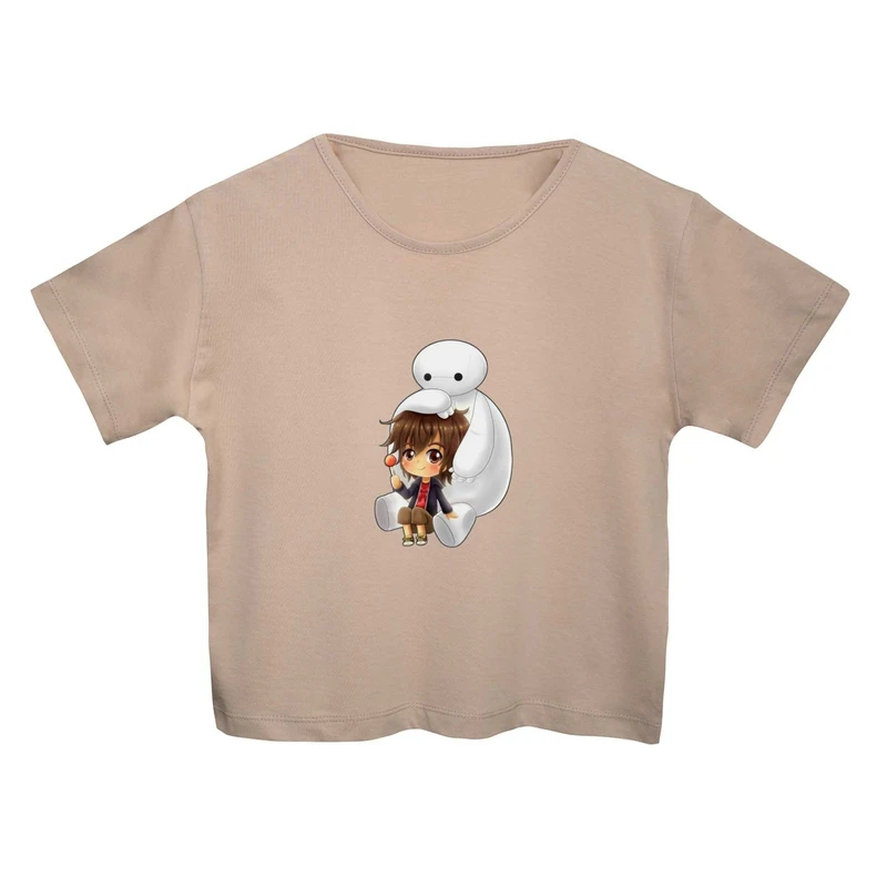 کراپ‌ تی‌شرت آستین کوتاه زنانه مدل بیمکس و پسرک کد 1