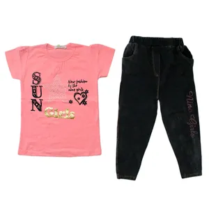 ست تی شرت و شلوار دخترانه مدل سان گرل رنگ صورتی