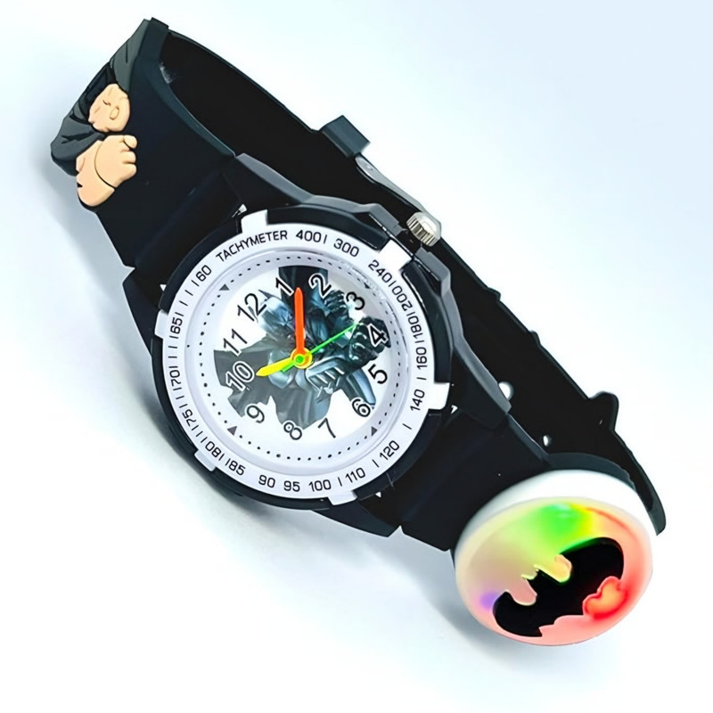 ساعت مچی عقربه ای بچگانه مدل چراغدار بند سیلیکونی ضد حساسیت طرح بتمن کد 1 ساعت مچی عقربه ای بچگانه مدل چراغدار بند سیلیکونی ضد حساسیت طرح بتمن کد 1