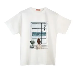 تی شرت آستین کوتاه زنانه مدل پنجره رنگ سفید