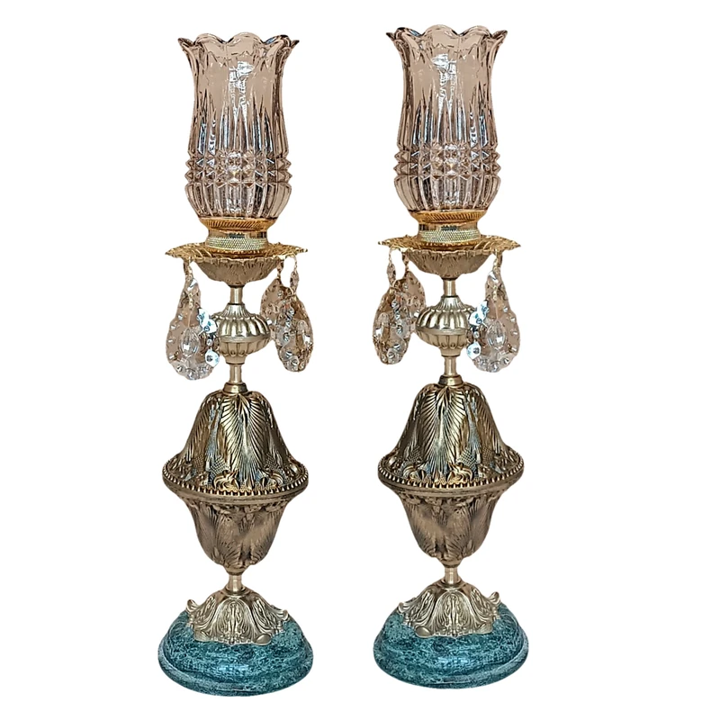 شمعدان برنجی مدل خمره ای کد S-4302 بسته دو عددی 