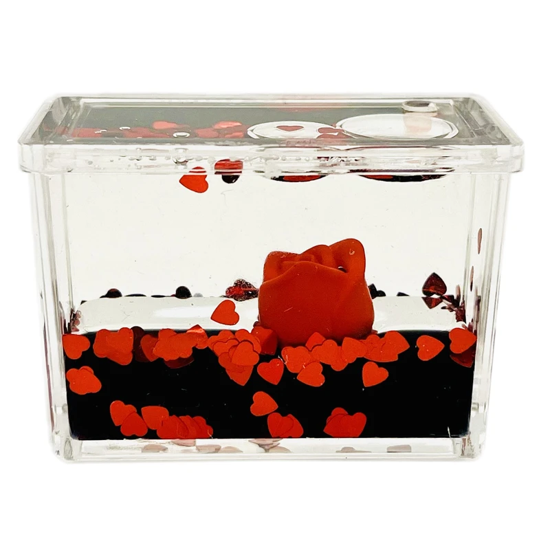 دکوری مدل مکعب آکواریومی مینیاتوری گل رز طرح عشق کد 00842