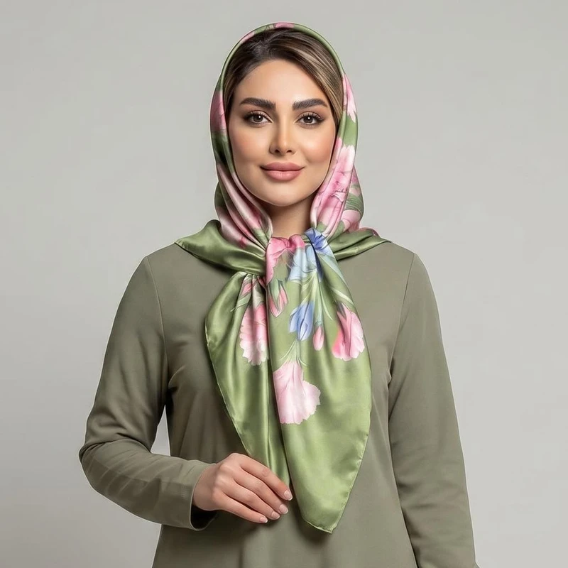 روسری زنانه مدل ابریشم پاییزی طرح گل های پاییز کد 3023