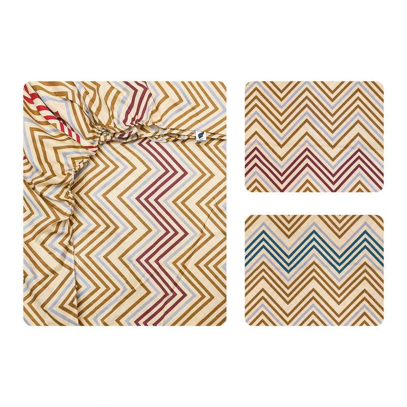 سرویس ملحفه آدنو مدل Zigzag کد IR38 دونفره 3 تکه