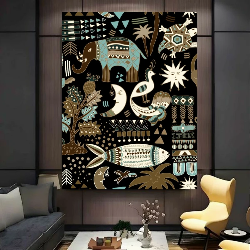  تابلو بوم طرح مخمل نشانه های هندی مدل فیل کد FP105969